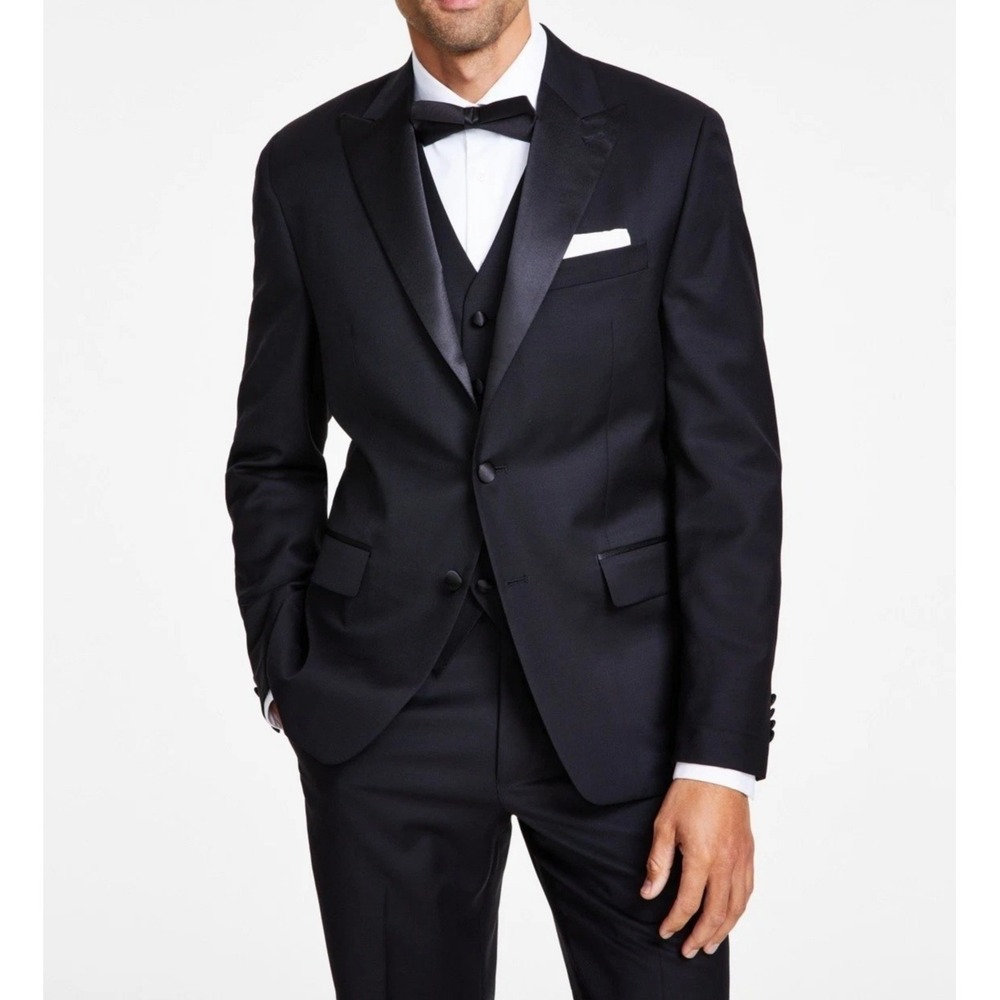 Michael Kors Mens Classic fit Tuxedo Jacket Blazer 42R Black Solid Stretch